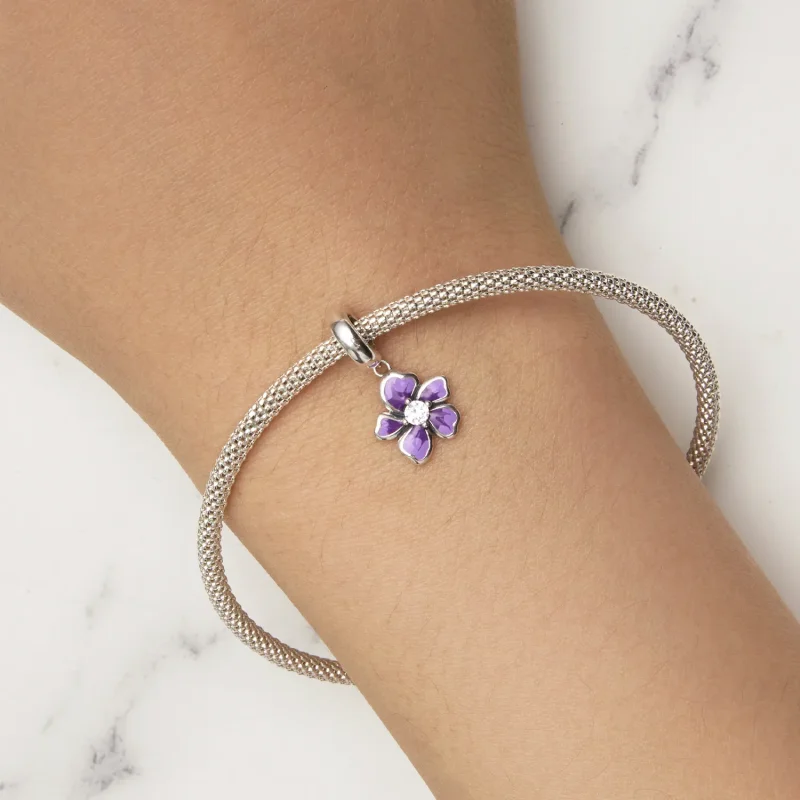 (image for) Pandora Style Purple Flower Dangle - SCC2556 - View 6