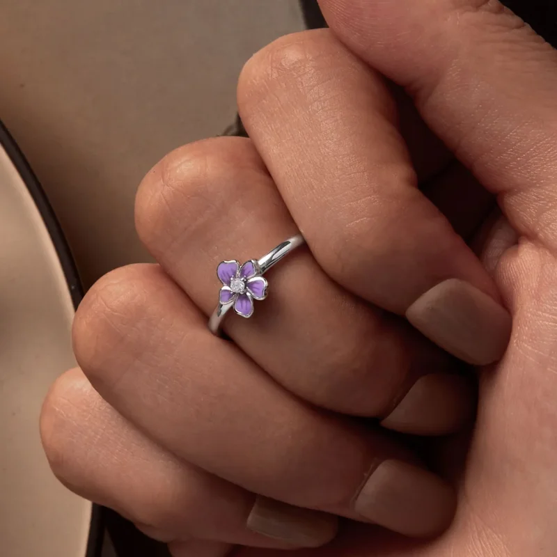 (image for) Pandora Style Purple Flower Ring - SCR976-E - View 6