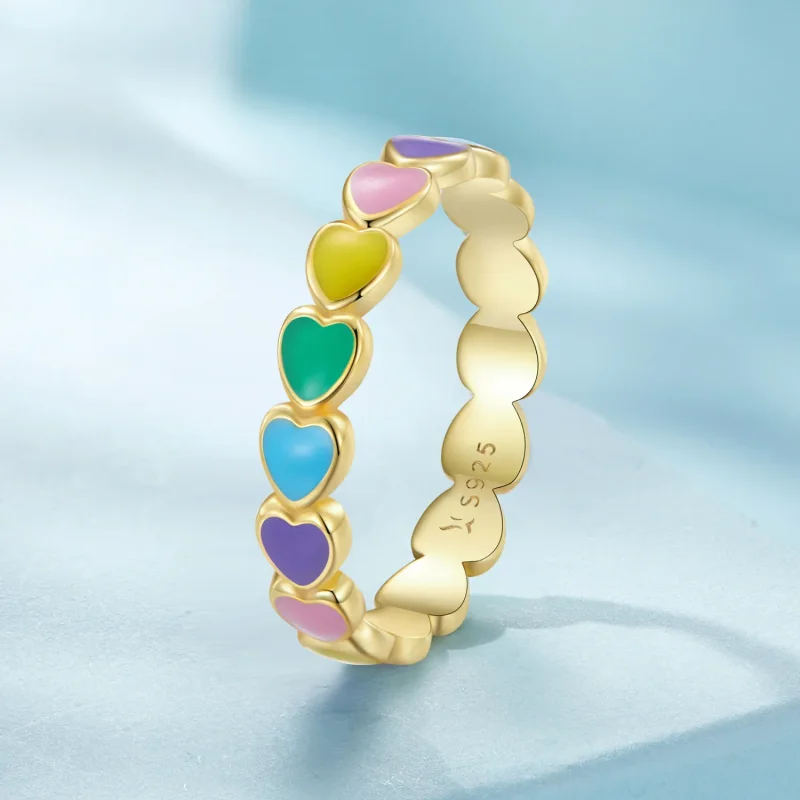 (image for) Pandora Style Rainbow Heart Ring - SCR444-B - View 2