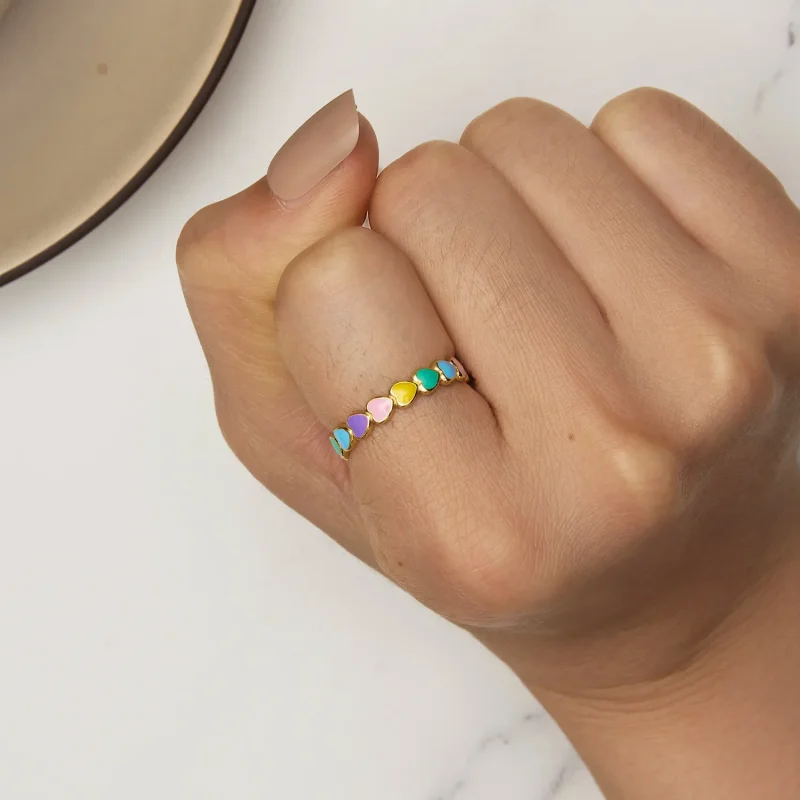 (image for) Pandora Style Rainbow Heart Ring - SCR444-B - View 6