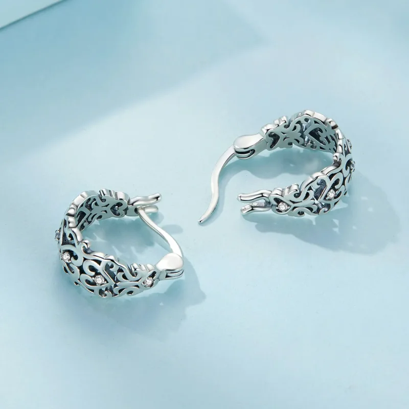 (image for) Pandora Style Retro Pattern Hoop Earrings - SCE1650 - View 4