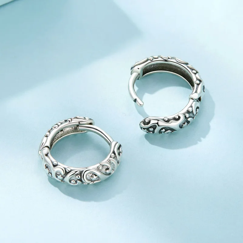 (image for) Pandora Style Retro Pattern Hoop Earrings - SCE1659 - View 4