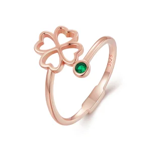 (image for) Pandora Style Rose gold four leaf clover open ring - SCR843-C