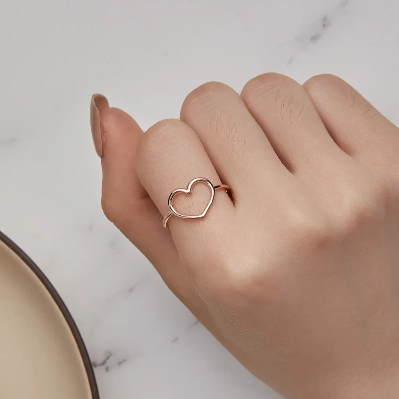 (image for) Pandora Style Rose Gold Heart Shaped Ring - SCR641-C - View 5