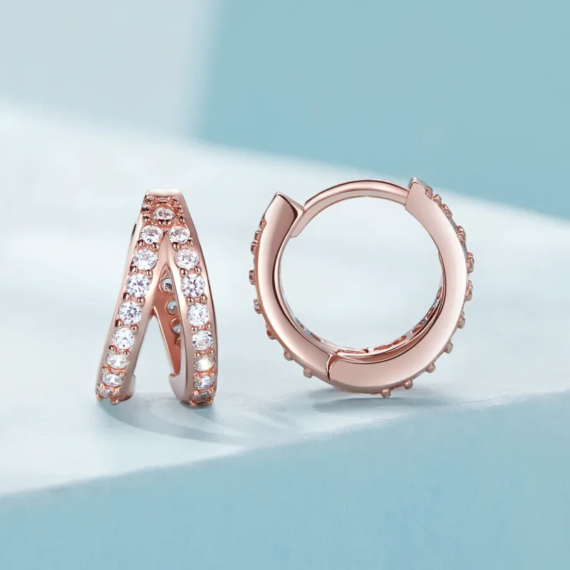 (image for) Pandora Style Rose Gold Modern Woman Hoop Earrings - SCE1187-C - View 2