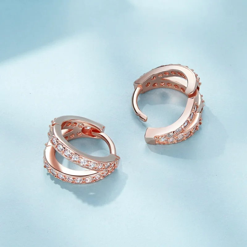(image for) Pandora Style Rose Gold Modern Woman Hoop Earrings - SCE1187-C - View 3