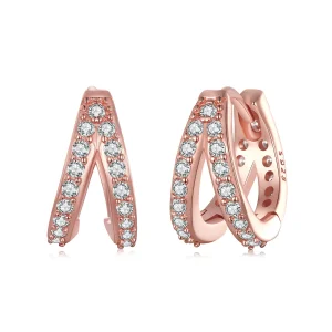 (image for) Pandora Style Rose Gold Modern Woman Hoop Earrings - SCE1187-C