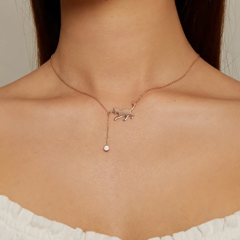 (image for) Pandora Style Rose Gold Naughty Kitten Necklace - SCN232-C - View 4