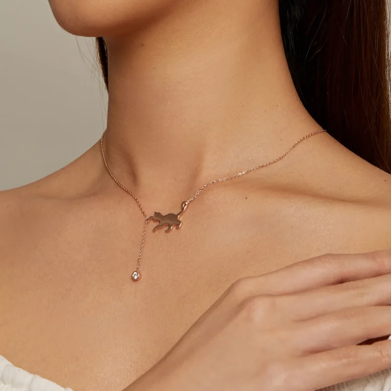 (image for) Pandora Style Rose Gold Naughty Kitten Necklace - SCN232-C - View 5