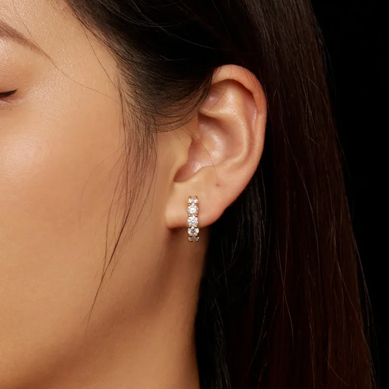 (image for) Pandora Style Shine Moissanite Hoop Earrings(One Certificate) - MSE005-B - View 6