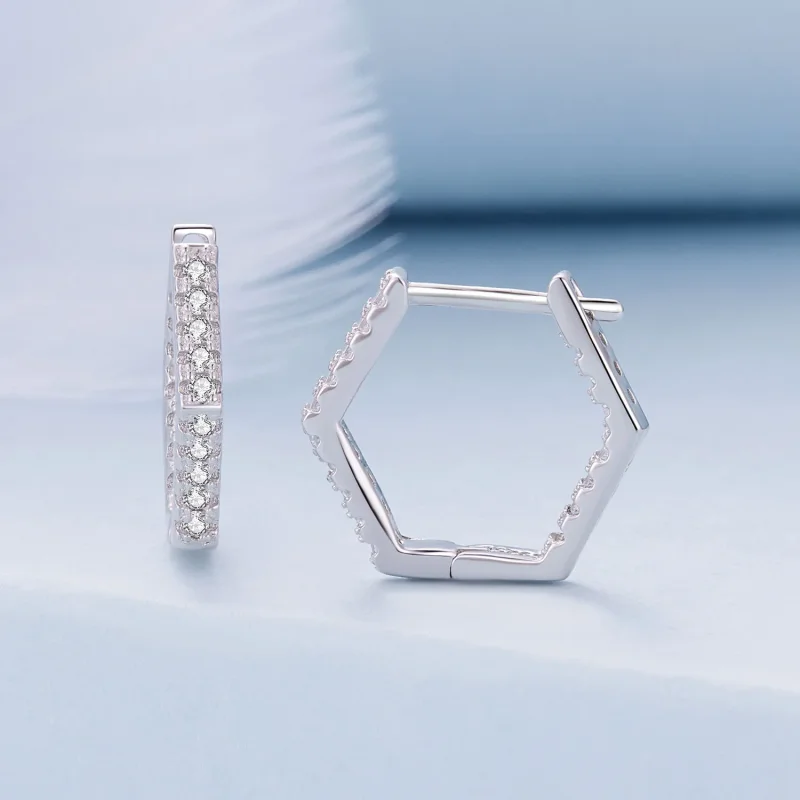 (image for) Pandora Style Six-Sided Hoop Earrings - BSE917 - View 2