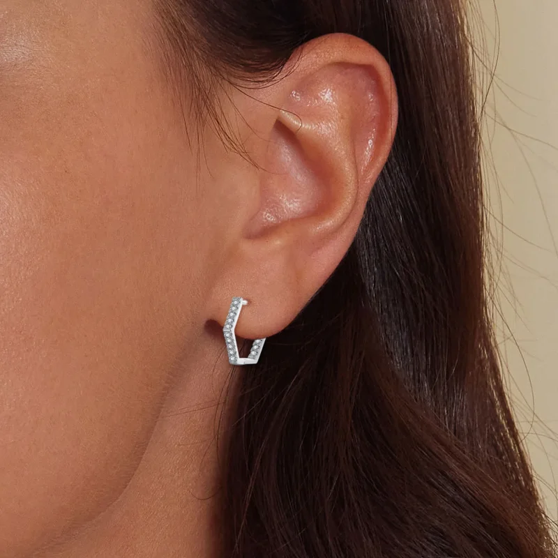 (image for) Pandora Style Six-Sided Hoop Earrings - BSE917 - View 5
