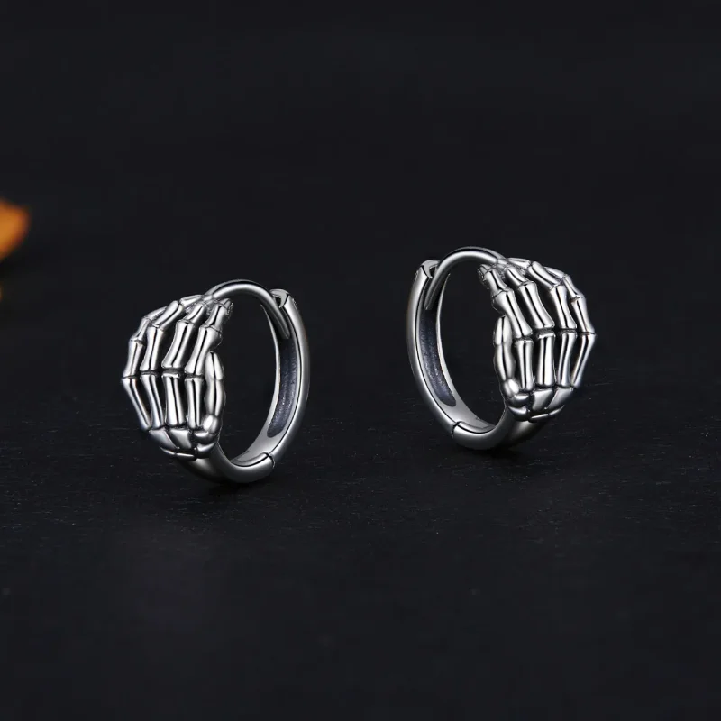 (image for) Pandora Style Skeleton Hand Hoop Earrings - SCE1641 - View 3