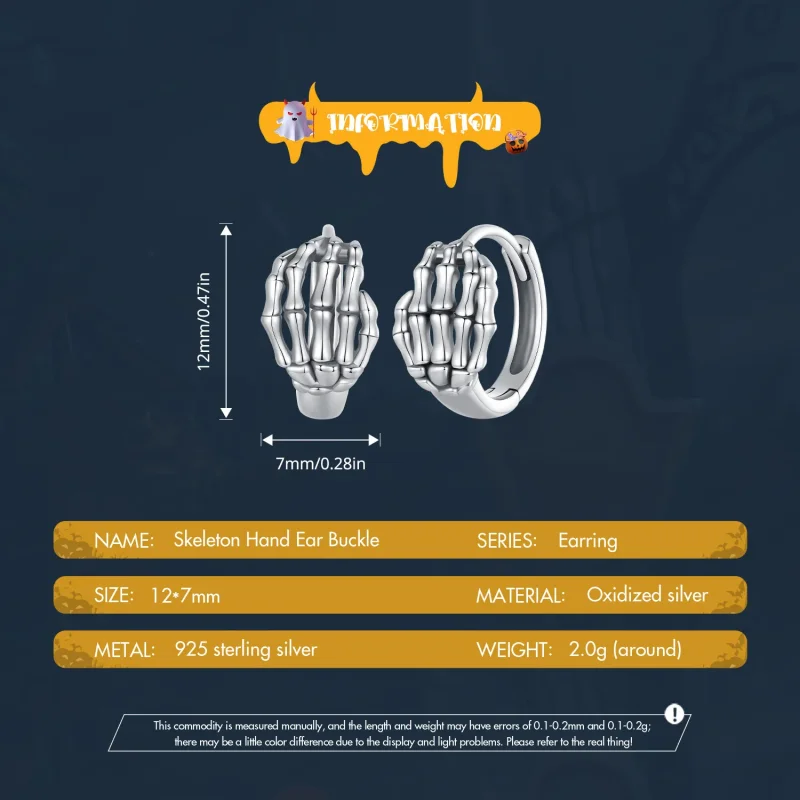 (image for) Pandora Style Skeleton Hand Hoop Earrings - SCE1641 - View 5
