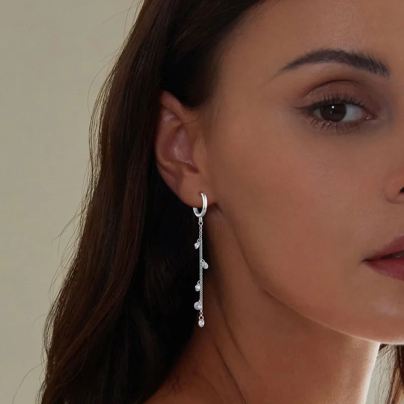 (image for) Pandora Style Smart Tassel Hoop Earrings - BSE898 - View 5