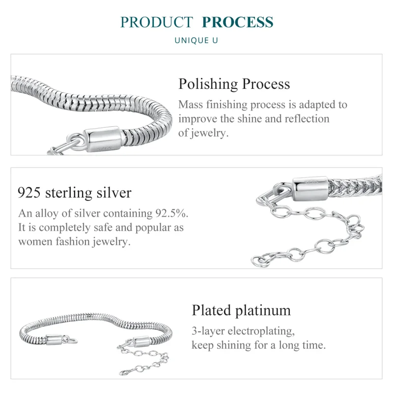 (image for) Pandora Style Snake Bone Chain Chain Bracelet - BSB150 - View 5