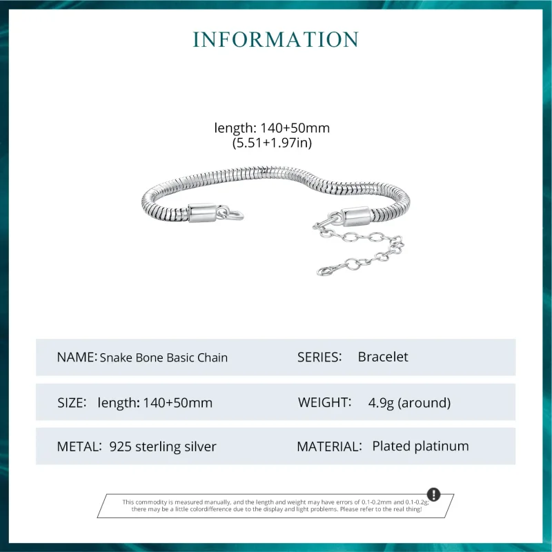 (image for) Pandora Style Snake Bone Chain Chain Bracelet - BSB150 - View 6