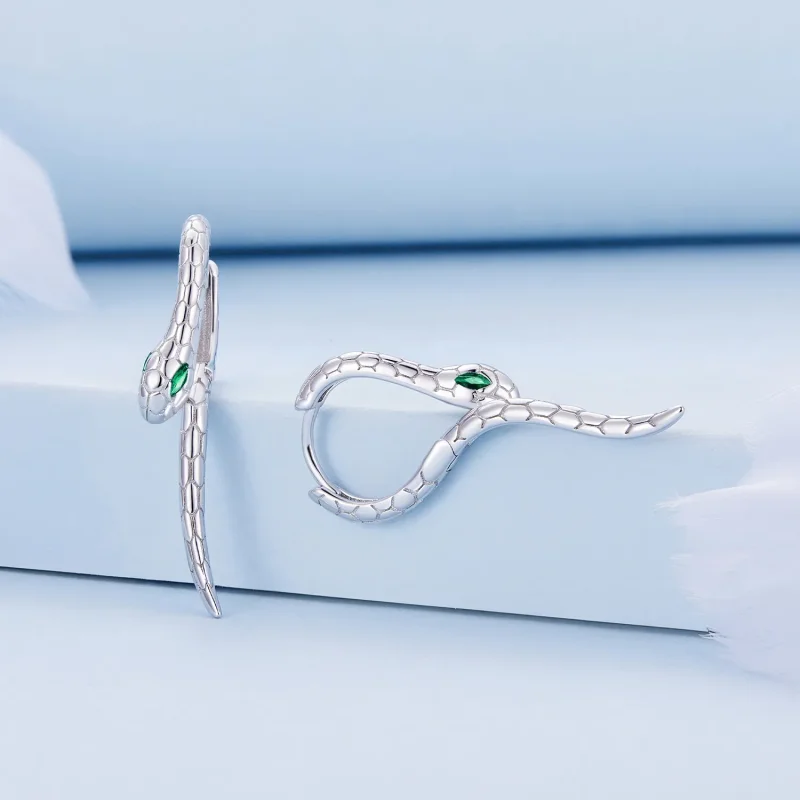 (image for) Pandora Style Snake Hoop Earrings - BSE792 - View 2