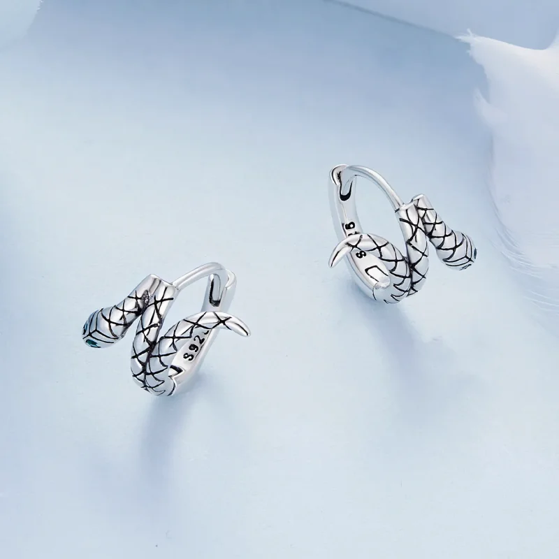 (image for) Pandora Style Snake Hoop Earrings - BSE883 - View 3