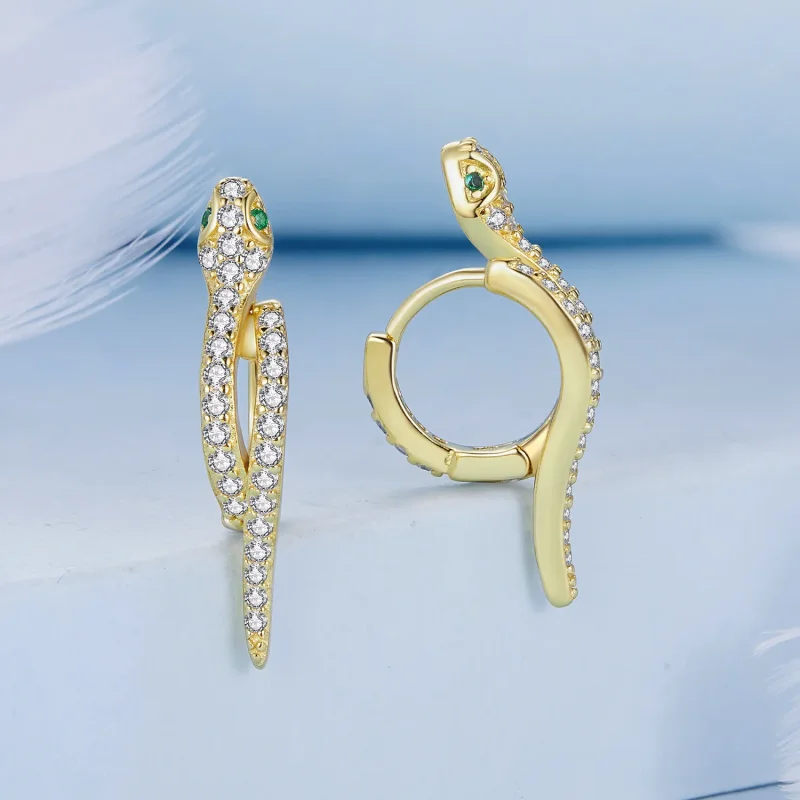 (image for) Pandora Style Spirit Snake Hoop Earrings - BSE669-B - View 2