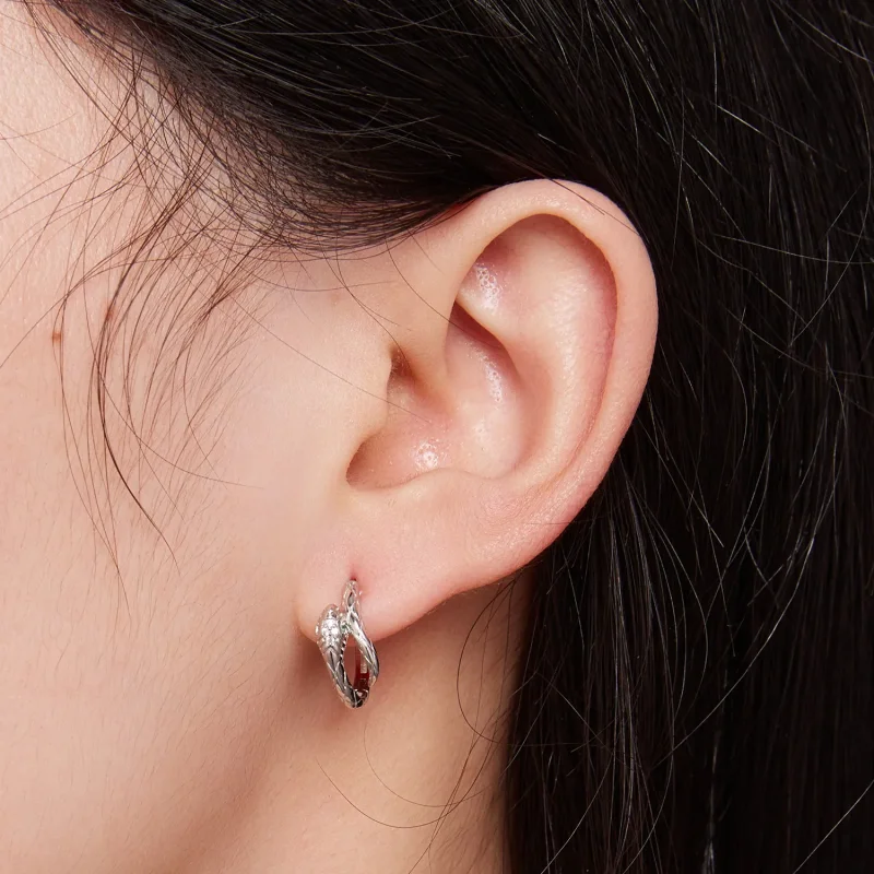 (image for) Pandora Style Spirit Snake Hoop Earrings - BSE818 - View 5