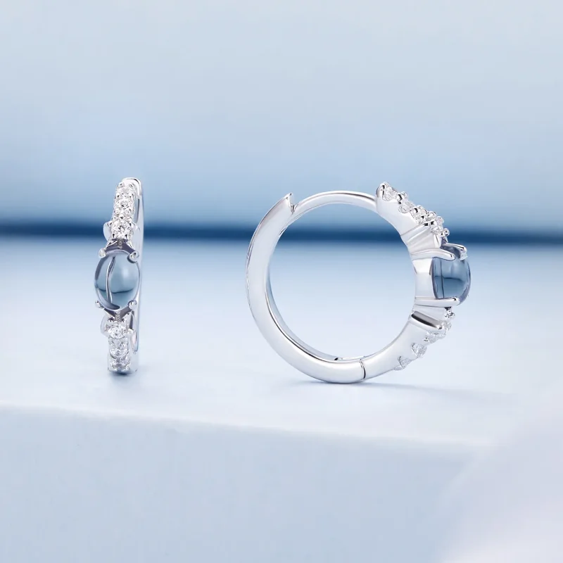 (image for) Pandora Style Star Blue Glass Hoop Earrings - BSE859 - View 2