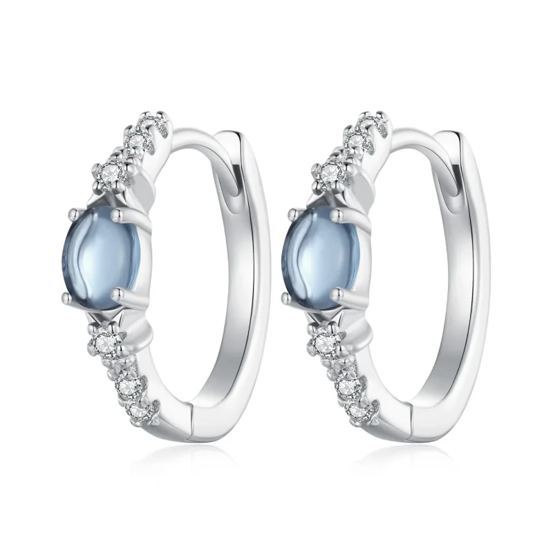 (image for) Pandora Style Star Blue Glass Hoop Earrings - BSE859