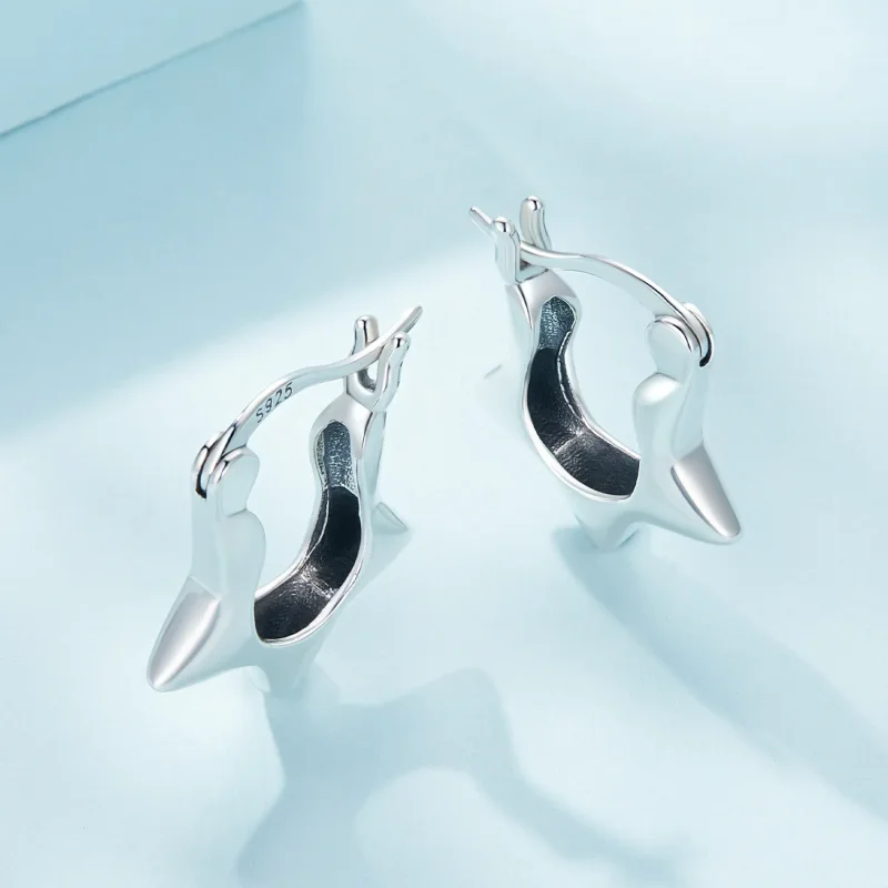 (image for) Pandora Style Star Hoop Earrings - SCE1615 - View 3