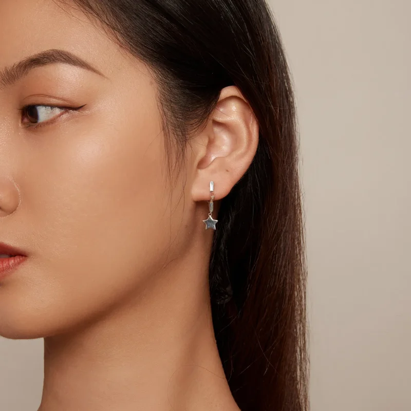 (image for) Pandora Style Star Hoop Earrings - SCE1621 - View 5