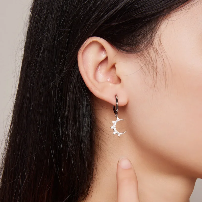 (image for) Pandora Style Stars and Moon Shine Hoop Earrings - BSE805 - View 7