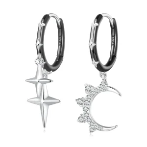 Pandora Style Stars and Moon Shine Hoop Earrings - BSE805 (image for) Pandora Style Stars and Moon Shine Hoop Earrings - BSE805