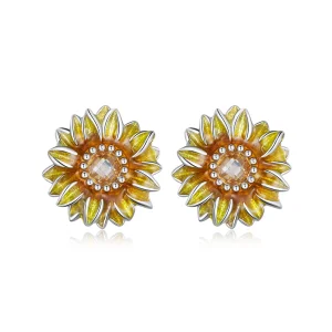 Pandora Style Sunflower Studs Earrings - BSE867 (image for) Pandora Style Sunflower Studs Earrings - BSE867