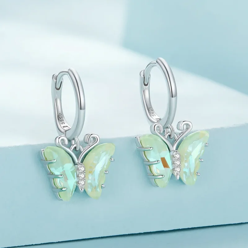 (image for) Pandora Style Symphony Butterfly Hoop Earrings - SCE1588-GN - View 2