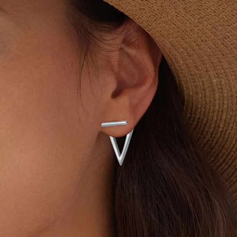 (image for) Pandora Style Triangle Studs Earrings - BSE900 - View 7