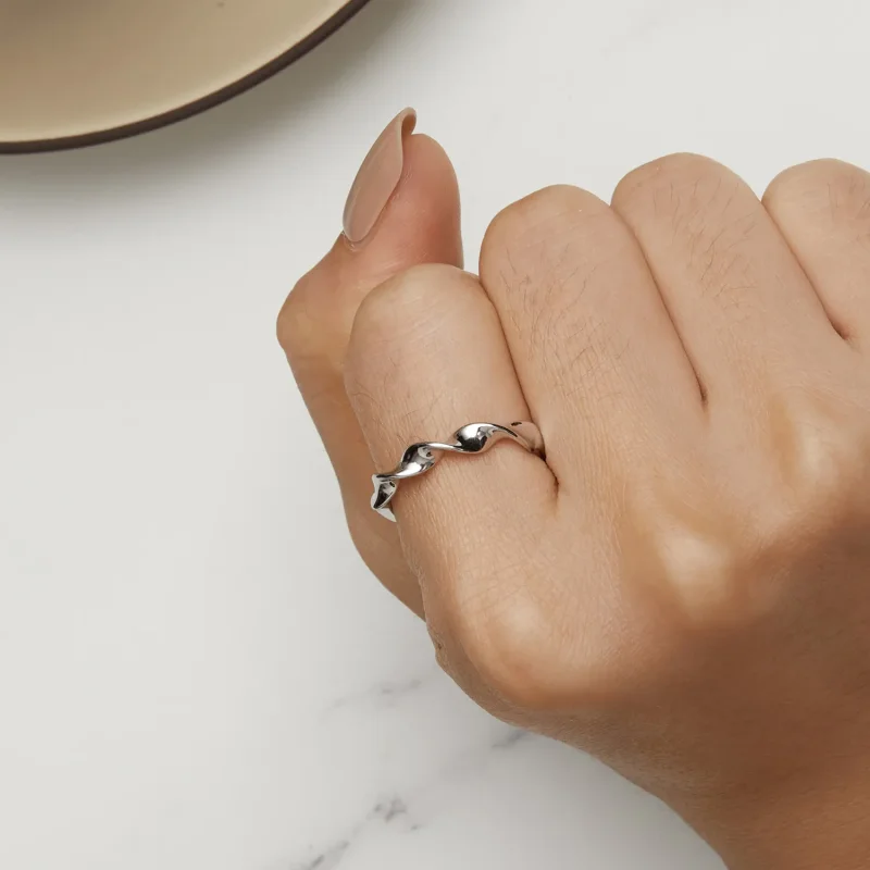 (image for) Pandora Style Twisted Sterling Silver Ring - BSR468-E - View 6