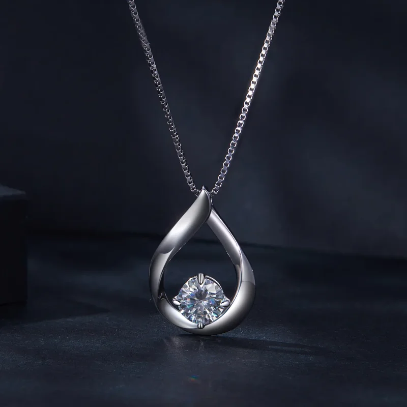 (image for) Pandora Style Water Drop Moissanite Necklace (One Certificate) - MSN015 - View 3