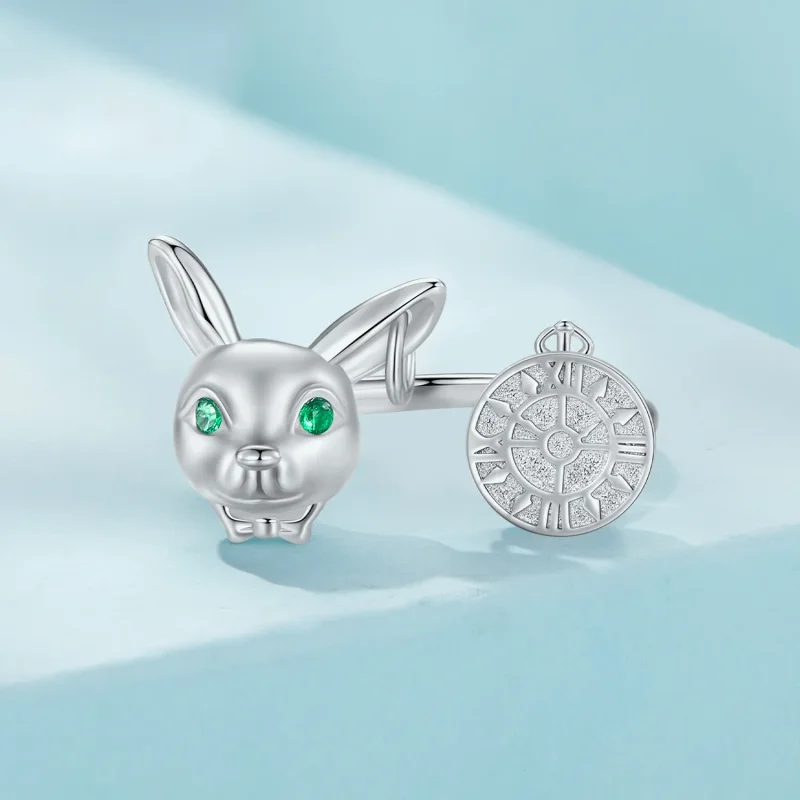 (image for) Pandora Style White Rabbit Clock Ring - SCR948-E - View 3