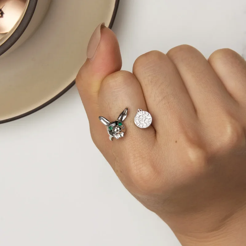 (image for) Pandora Style White Rabbit Clock Ring - SCR948-E - View 6