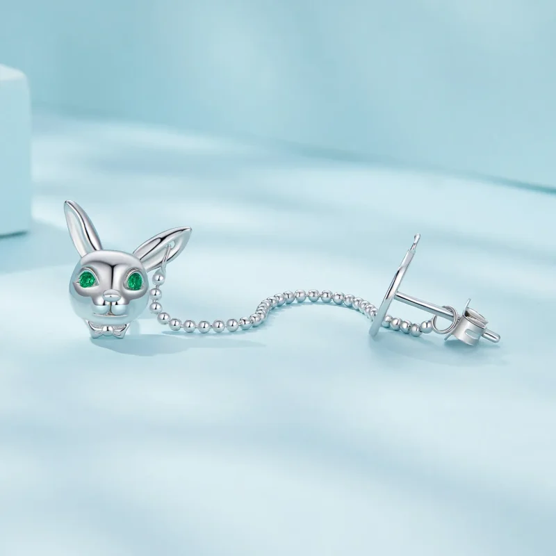 (image for) Pandora Style White Rabbit Clock Studs Earrings - SCE1617 - View 3