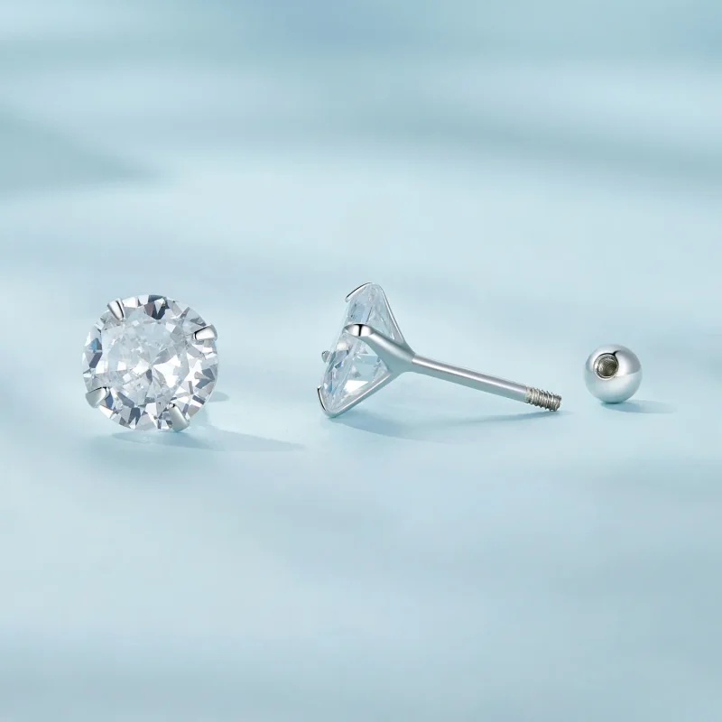 (image for) Pandora Style White Zirconium Studs Earrings - SCE1646-M - View 4