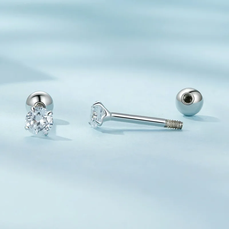 (image for) Pandora Style White Zirconium Studs Earrings - SCE1646-S - View 4