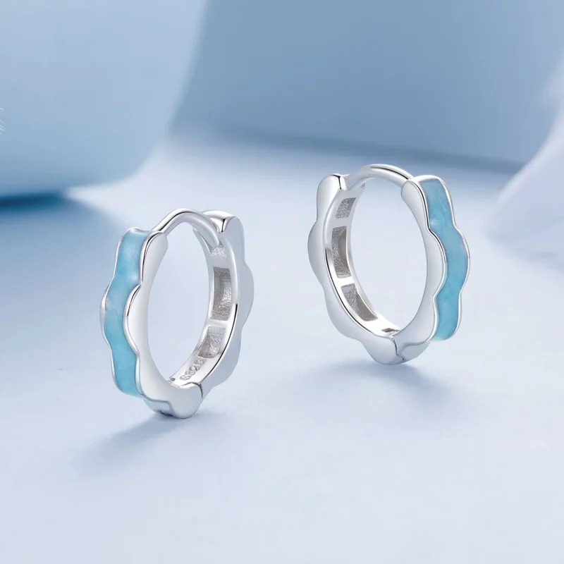 (image for) PANDORA Style Blue Flower Shaped Earrings - BSE955 - View 3