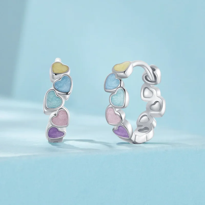 (image for) PANDORA Style Heart Shape Colorful Dopamine Earrings - SCE1694 - View 2