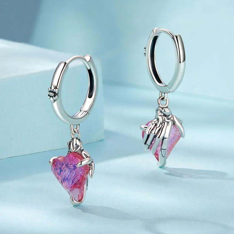 (image for) PANDORA Style Skeleton Hand Heart Shaped Earrings - SCE1705 - View 3