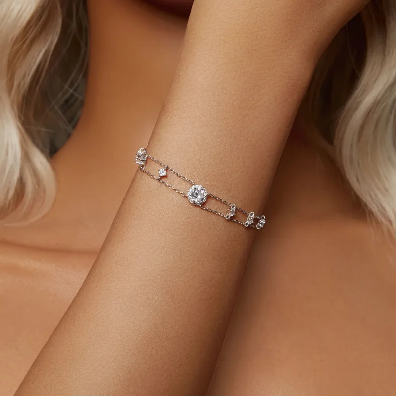 (image for) PANDORA Style Sparkling Double Moissanite Bracelet (One Certificate) - MSB013 - View 5