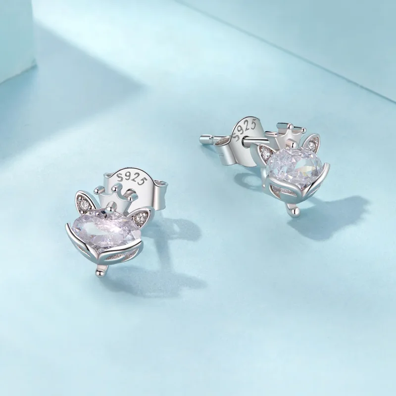 (image for) PANDORA Style Crown Fox Princess Earrings - SCE1708 - View 3