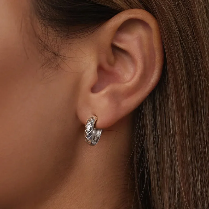 (image for) PANDORA Style Diamond Pattern Earrings - BSE983 - View 5