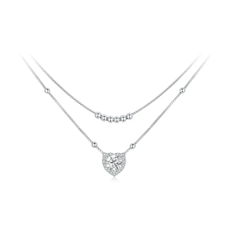 (image for) PANDORA Style Double Moissanite Necklace (One Certificate) - MSN033