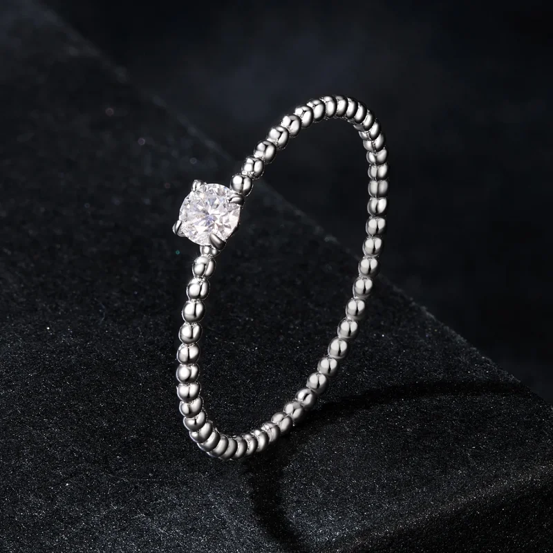 (image for) PANDORA Style Exquisite Bead Hoop Moissanite Stacking Ring (One Certificate) - M - View 2