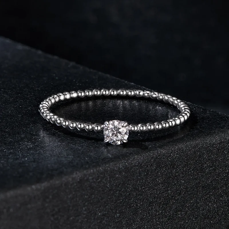 (image for) PANDORA Style Exquisite Bead Hoop Moissanite Stacking Ring (One Certificate) - M - View 3
